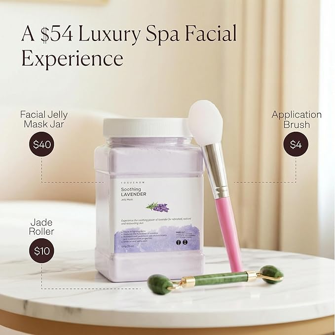 Jelly Face Mask for Facials - Lavender Hydrating, Brightening & Nourishing Jelly Mask with Free Jade Roller & Spatula | Professional Hydrojelly Masks | Vajacial | 23 Oz | Mothers Day Gifts for Mom