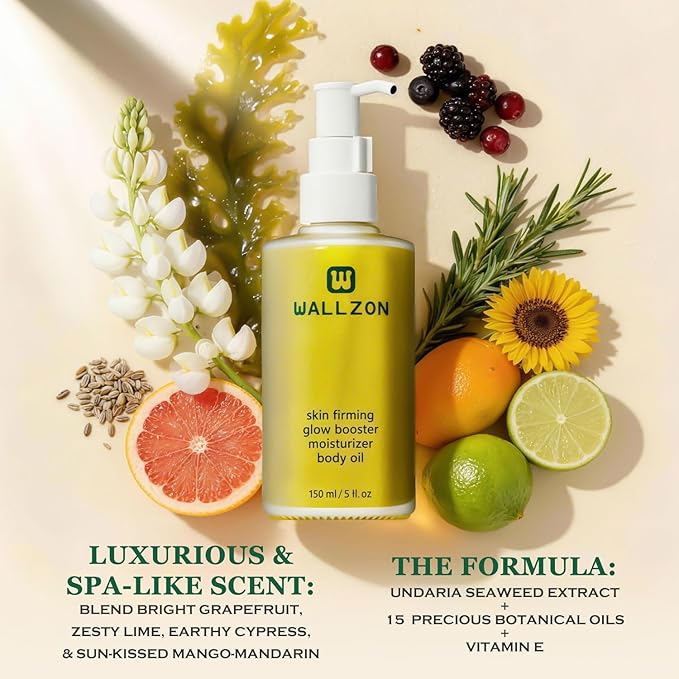 Undaria Extract Body Oil 5 Oz - Seaweed & Botanical Oil for Skin, Visibly Firming, Elasticity Improving, Deeply Moisturizing, Clean Lightweight Non-Greasy, Scented