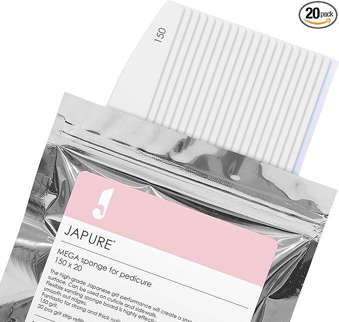 Mega Sponge Pedicure Nail File - 150 Grit Professional Sponge Buffer, 20 Pcs Bulk Pack - Salon Quality Cushion Core Callus Remover Tool for Hard Skin