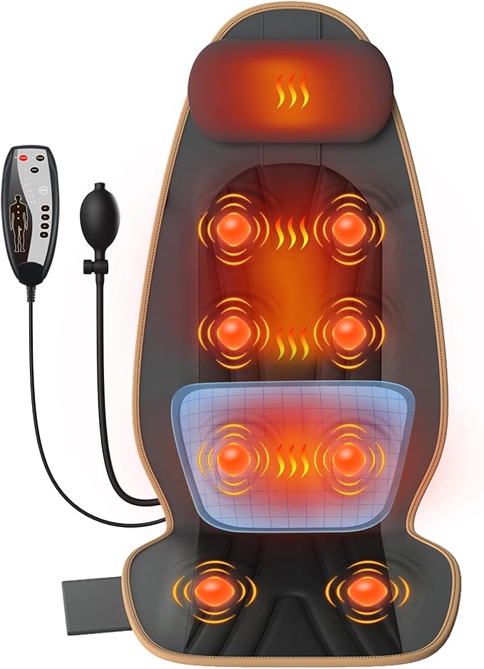 SLOTHMORE Heated Back Massager for Chair, Vibrating Massage Cushion with Heat for Neck, Back & Thighs, Massage Chair Pad for Office Chair, Home Use - Ideal Gifts for Mother Mom Dad