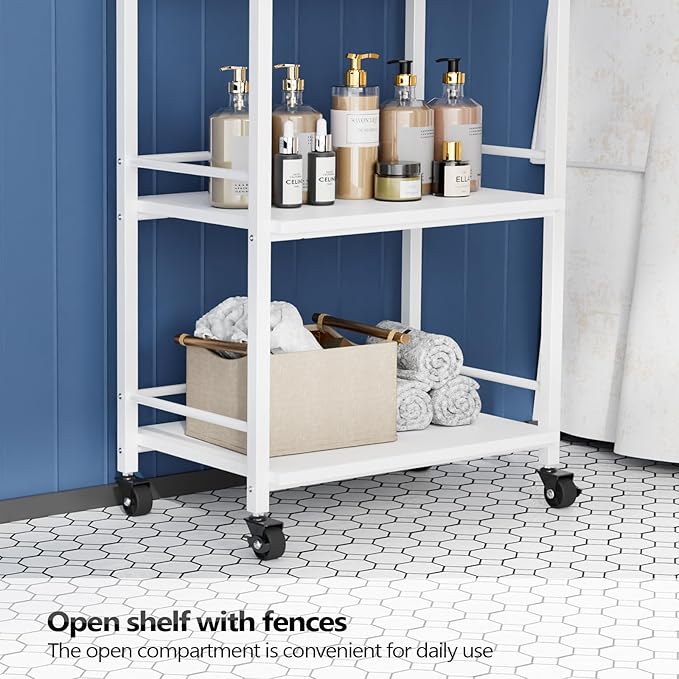 OmySalon Salon Trolley Cart with Wheels, Esthetician Cart with 1 Drawer & 2 Trays, Mobile Storage Organizer for Beauty Spa Massage Tattoo Esthetic Facial Tool Holder Station, White