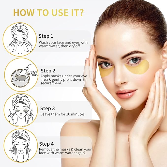 NAZANO 24K Gold Under Eye Patches - 60 Pack for Puffy Eyes, Dark Circles, Bags & Wrinkles with Collagen & Hyaluronic Acid - Eye Care Pads for Daily Skincare (Gold)