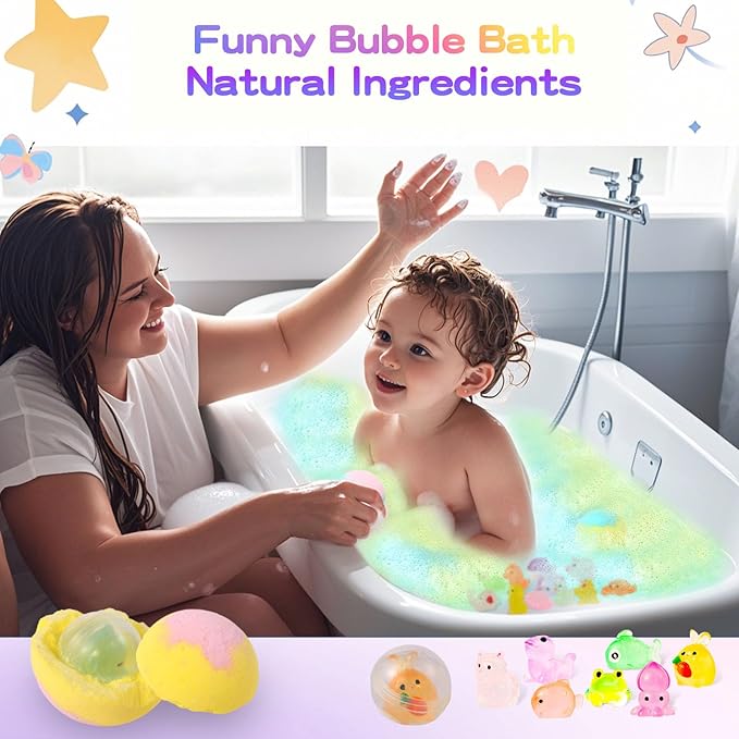12-Piece Bath Bomb Gift Set for Kids, Bath Bombs for Kids with Surprise Inside, 12 Pack Kid Bath Bombs Gift Set, Organic Colorful Bubble Bath Fizzy Ball, Fun Educational Toy Fizzy (#E(15PC))