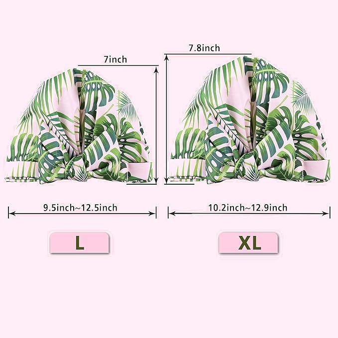 Shower Cap for Women Reusable Waterproof Bath Cap for Long Hair Cap for Shower Cute Extra Large Turban Shower Cap for Braids(Plantain Leaves)