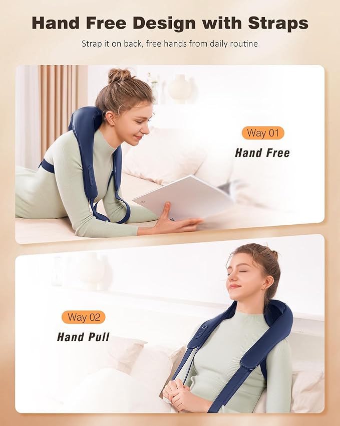 KNQZE Neck and Shoulder Massager with Heat, Cordless Back and Neck Massager, Upgraded Graphene Heating, 4D Shiatsu Deep Kneading Massage for Shoulder, Back,Leg,Pain Relief, Gift for Dad Mom(Blue)