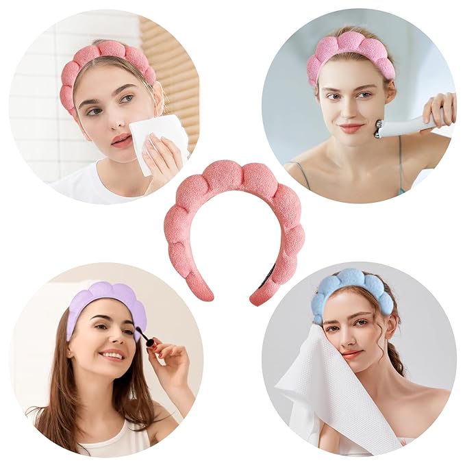 Beleki Spa Headband for Women Face Washing Headband and Wristband Set Sponge Headband Makeup Skincare Wash Face Headband Puffy Headwear Non Slip Hair Accessory for Women & Girls