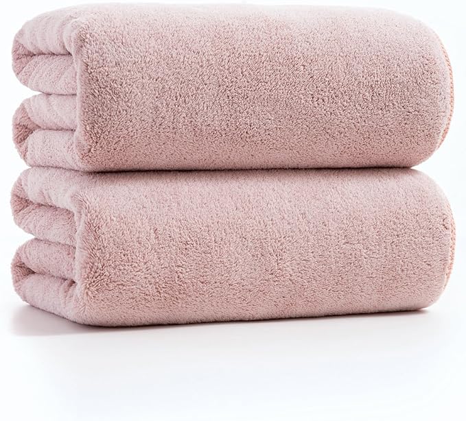 sakano 2-Piece Bath Towel Set - Ultra Soft Highly Absorbent No Fuzz Quick-Dry Microfiber Bath Sheets for Gym, Spa, and Salon -Pink, 28 x 55 inches