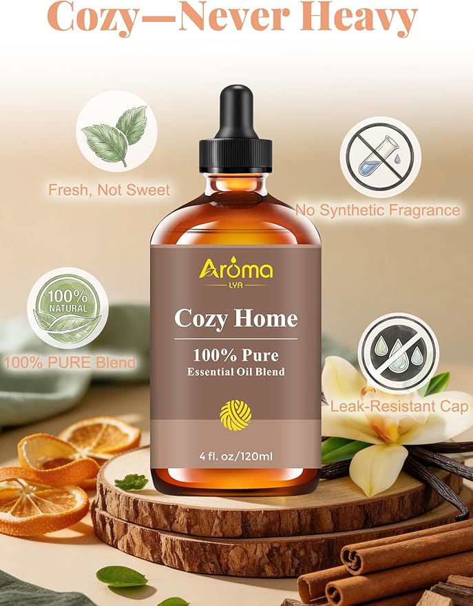Cozy Home — A 100% Pure Essential Oil Blend Warm-Woods Blend that Makes Your Space Feel Instantly Inviting, Relaxed, and Lived-in—Never Sleepy
