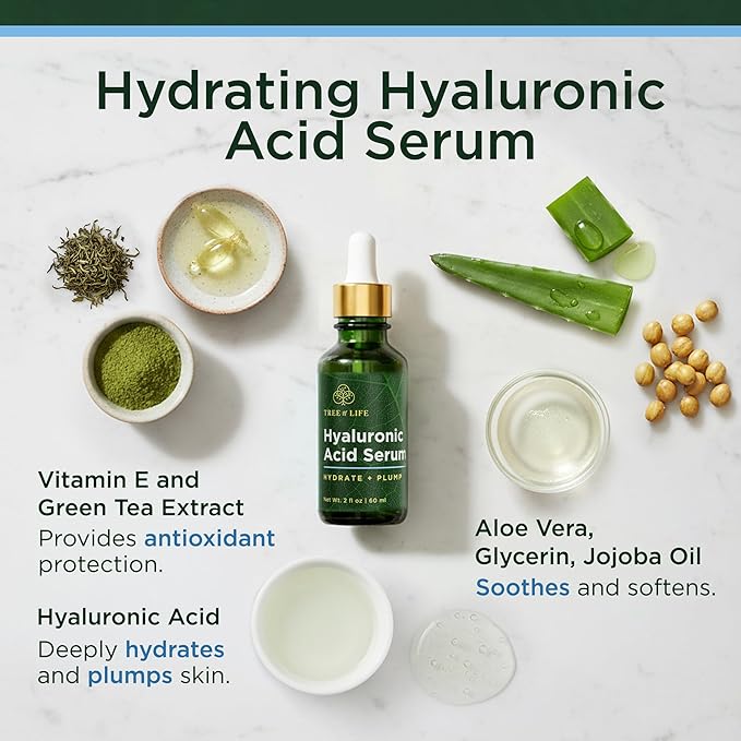 Tree of Life Beauty Hyaluronic Acid Serum, Skin Brightening Face Oil for Dark and Age Spots, Facial Serums for Dry and Sensitive Skin Care with Vitamin E for Soft Smooth Skin, 1 Fl Oz