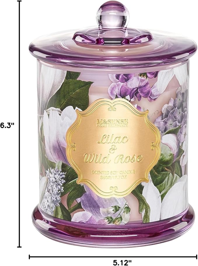 M&SENSE Lilac Rose Spring Floral Scented Candle, 2-Wick 12.7oz 75H Non-Toxic Natural Soy Candle, Relaxing Home Decor, Perfect Present for Mom Her