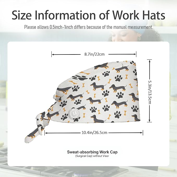 2 Pcs Working Cap with Sweatband for Women Men, Adjustable Cleaning Working Hats, Nurse Surgical Caps