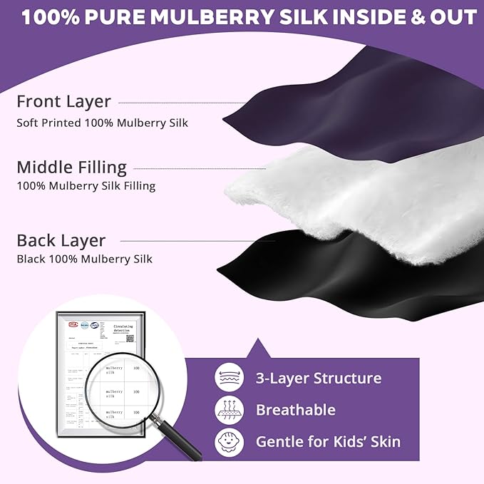 Kids Silk Sleep Mask: 100% Mulberry Silk Eye Mask with Adjustable Strap, Soft Blackout Boys Girls Sleeping Mask, Cute Printed Blindfold for Travel/School/Bed, Gift for Ages 5–15 (Space Dog Style)
