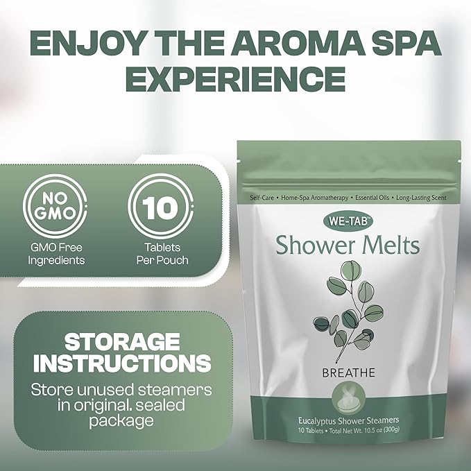 Shower Steamers 10-pk with Essential Oil Aromatherapy to Breathe Clear, Long Lasting Eucalyptus Scent, for Relaxation, Stress & Sinus Relief and Self Care. Great for Flu & Cold Season.