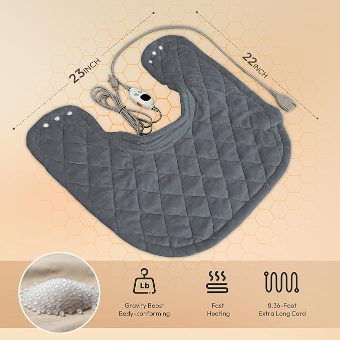 GOTCOZY Heating pad for Neck and Shoulders Pain Relief-Heat Wrap pad with Deep Penetrating Heat, 3H Auto Shut Off, 6 Heat Settings, 22"x23" Size, Ideal Gift for Women, Men, Elderly (Slate Gray)