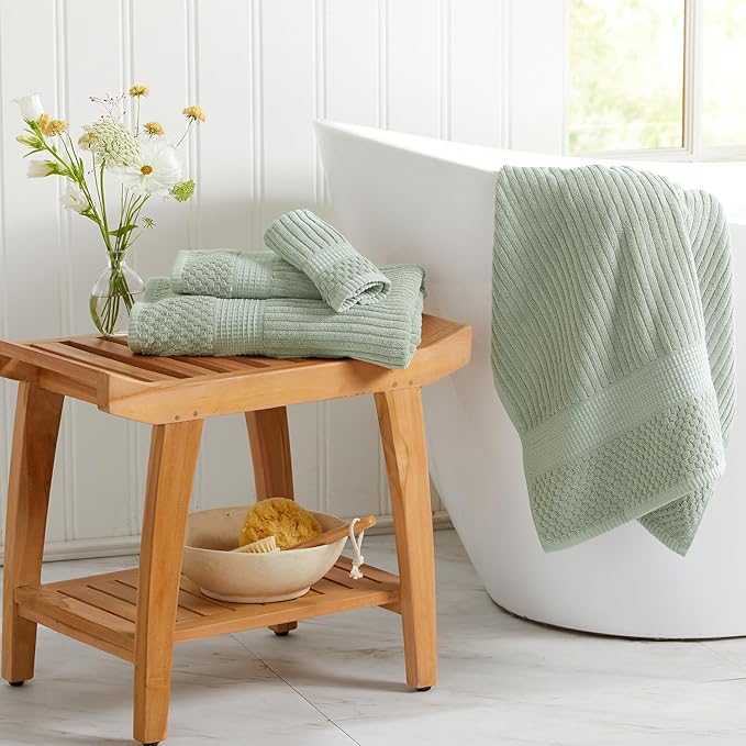 Springtree Home 100% Cotton Bath Towel Set of 4 | Super Soft & Absorbent with Quick-Dry Fibers | 4 Bath Towels | Textured and Durable Cotton | Krista Collection - Eucalyptus