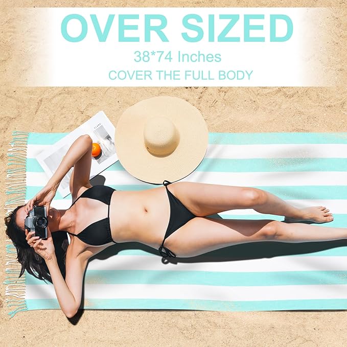 Genovega 6 Oversized Cotton Turkish Beach Bath Towel Set Bulk 74"x38" Extra Large Sand Free Quick Dry Swimming Camping Pool Clearance Towels Blanket Essentials Adult Multi Stripe