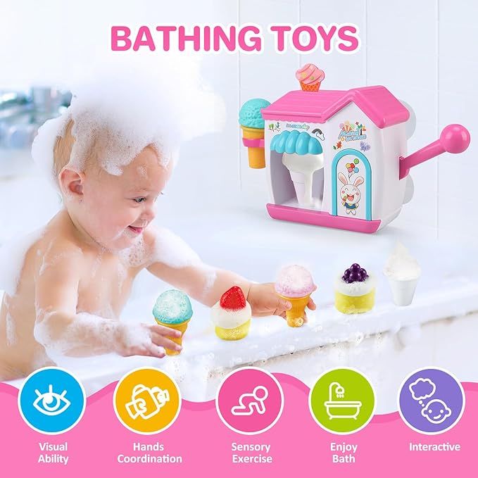 Gretex Toddler Bath Toys for 3 4 5 6 7 8 Years Old Girls, Bubble Ice Cream Maker Bath Toy, Shower Toys, Toddler Bath Toys Age 2-4, Bathtub Bubble Machine, Toy for 3 4 5 6 7 8 Years Old Boys Girls