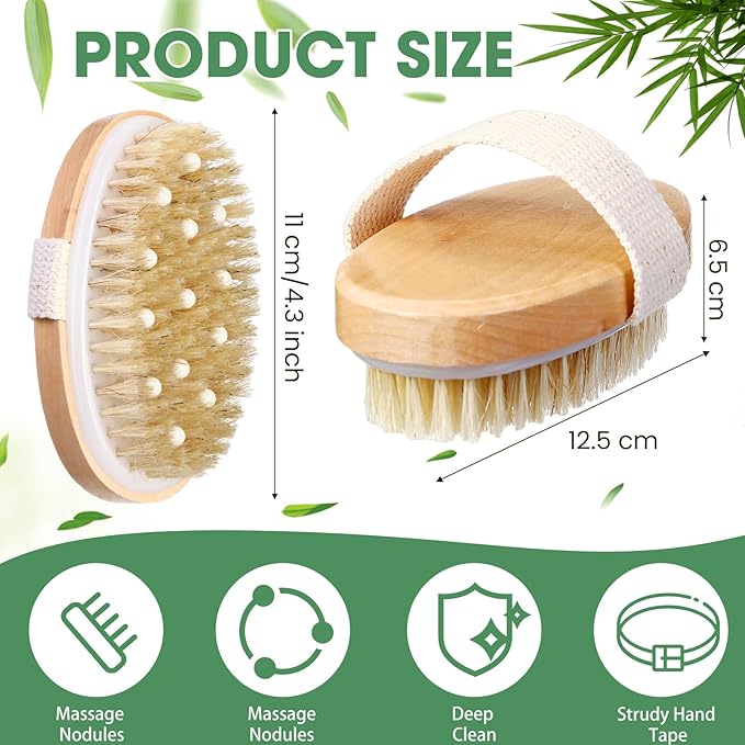 Gejoy 30 Pcs Dry Brushing Body Brush for Lymphatic Drainage Exfoliating Brush with Massage Nodule Dry Skin Body Scrubber Cellulite Shower Circulation Dead Exfoliator (4.92 x 2.56 Inches,Wood Color)