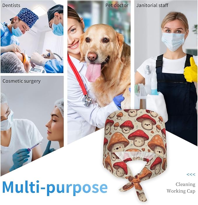 Alligator Ice Cream Working Cap, Scrub Cap with Sweatband, Adjustable Tie Back Hat Breathable Headgear for Women/Men