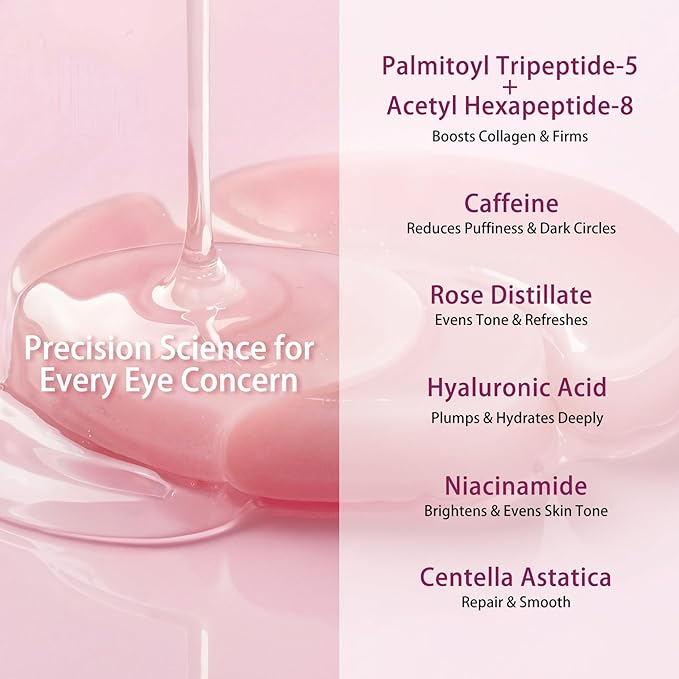 70Pcs Caffeine Peptide Under Eye Patches for Dark Circles Puffiness, Eye Masks with Rose Essence Hyaluronic Acid Niacinamide Anti Wrinkle & Fine Lines Hydrating & Cooling for Women Mothers Day