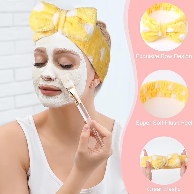 Yinder 40 Pack Bow Spa Headband Coral Fleece Makeup Headband Soft Face Wash Headbands Cosmetic Skin Care Headbands Facial Head Wraps Cute Bow Head Bands for Women Girls Shower Supplies(Various Style)