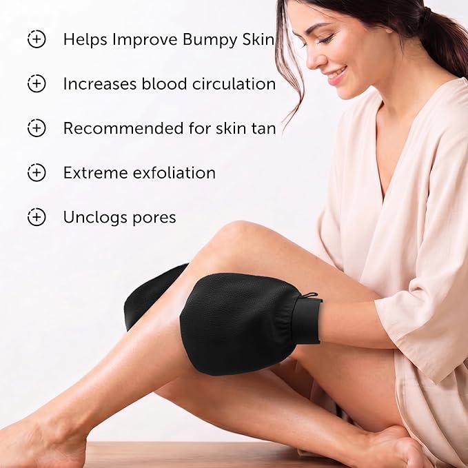Valitic Exfoliating Glove Body Scrubber - Exfoliating Mitt Dead Skin Remover, Shower Face and Body Exfoliator - Korean Style Skin Scrubber Washcloth - Spray and Self Tan Remover, Pair Black