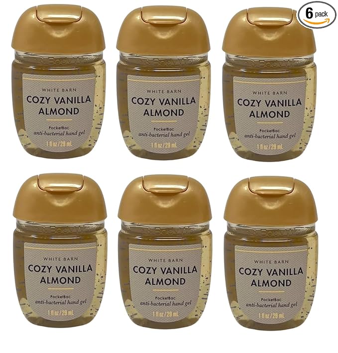 Bath and Body Works Classic Scents Pocketbac Gel Sanitizers - Pack of 6-1 oz each (Cozy Vanilla Almond)