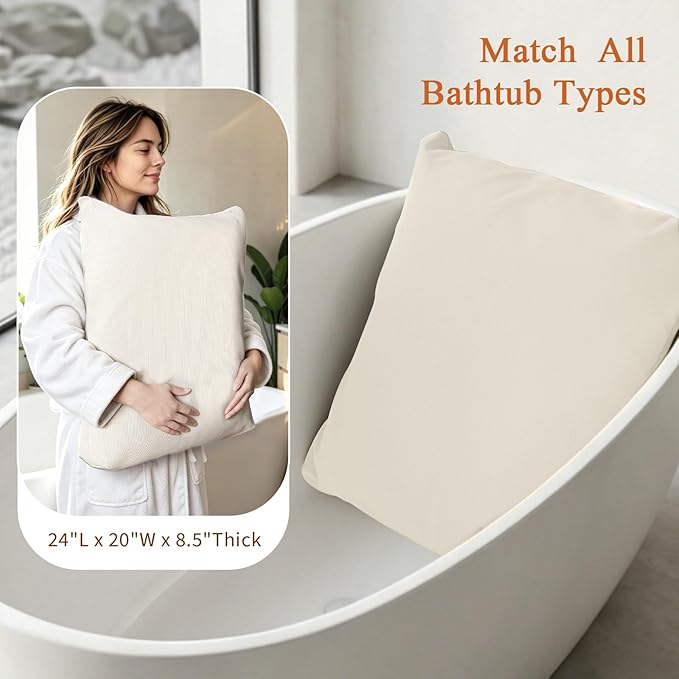 Luxury Bathtub Pillow,Gift for Mother's Day,Head,Neck & Back Support,Quick-Drying 5D Mesh Core,Adjustable Thickness Fits Any Bathtubs,Easy to Maintain,Beige