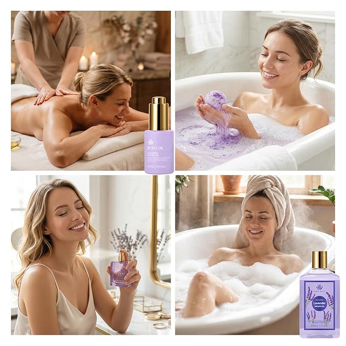 Mothers Day Gifts Basket for Mom, 32 Pcs Lavender Bath and Body Gift Basket Set for Women, Hydrating Facial Skin Care Set, Home Spa Self-Care Basket Set, Birthday, Anniversary, Wife