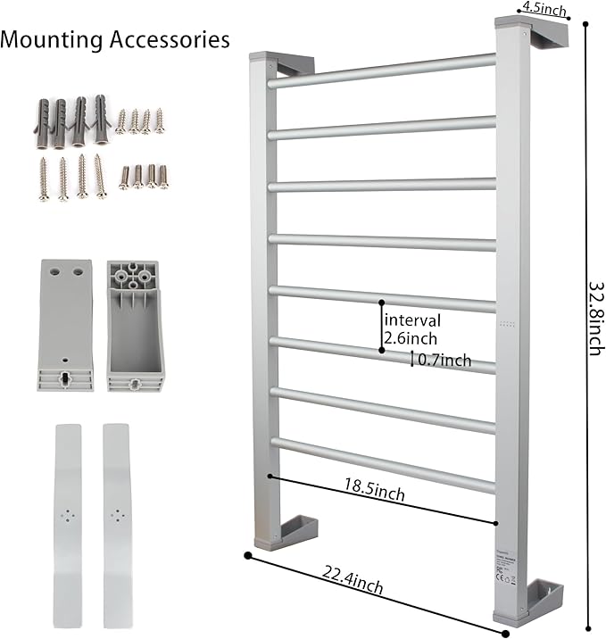 Heated Towel Rack with Timer, 8-Bar Electric Towel Warmer for Bathroom, Fast Heating Towel Dryer Freestanding or Wall Mount, Auto Shut-Off, Space-Saving Design