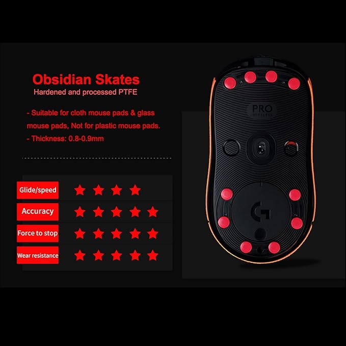 X-Raypad Jade Speed Mouse Skates, Offers Excelent Wear Resistance, Speed & Control Abrasion Resistance, Curved Edge, Move More smoothly, Suitable for Cloth Mouse Pads & Glassmouse Pads (Obsidian)