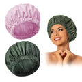 Reusable Shower Cap for Women, Large Waterproof Shower Bonnet with Elastic Band, Washable Bath Hair Cap for Long, Curly Hair, Braids, Daily Shower, Home Spa, Travel(Green&Purple)