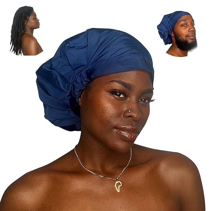 TTAT Shower Cap Extra Large for Men & Women With Braids, Dreadlocks, Locs, Afro, Coily, and Long Hair, Waterproof, Washable, Reusable & Adjustable, Great for Home, Spa, Conditioning, Self Care (Blue)