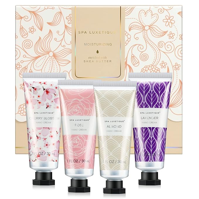 spa luxetique Hand Cream Gift Set,Mothers Day Gifts for Mom,4 Pack Shea Butter Hand Lotion Set for Dry Hands,Travel Size Hand Cream for Women,Birthday Gifts for Women,Teacher Appreciation Gift Nurse
