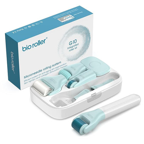 10 In 1 roller kit Face Massager Jade Ice Roller Microneedling Derma Rolling System Facial Cleaning Brush With Travel Case