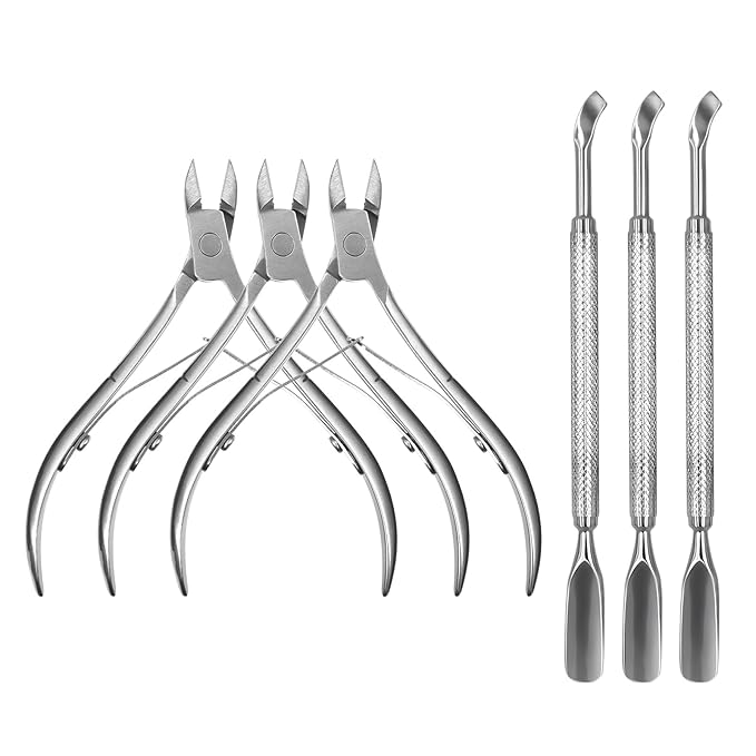 6Pcs Cuticle Clipper with Cuticle Pusher Set, Professional Stainless Steel Dead Skin Cutter, Nail Cuticle Remover Manicure Pedicure Tool Set for Fingernails and Toenails