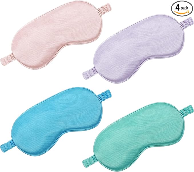 4 Pcs Silk Eye Mask for Sleeping Soft Satin Sleep Mask with Ear Plugs with Adjustable Strap Sleep Shading for Women Men Travel Nap Relaxation(Light Colors)