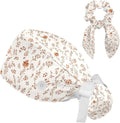 Scrub Caps Women Nursing Hats Floral Flowers with Buttons Ponytail Working Adjustable Pouch Tie Back