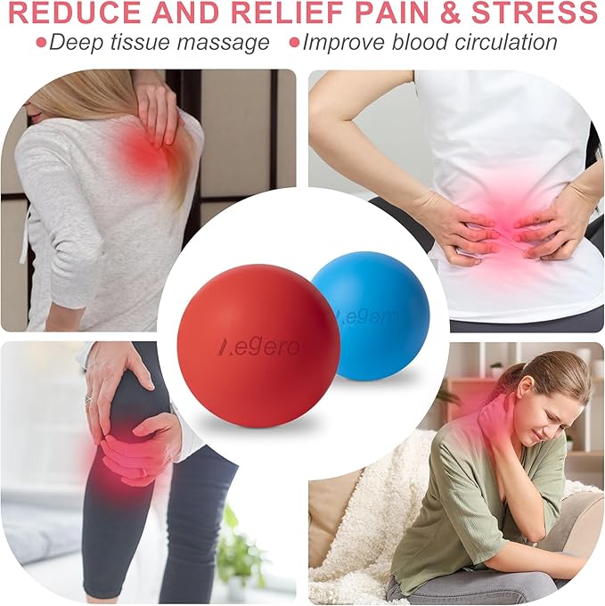 Massage Lacrosse Balls for Myofascial Release,Yoga Deep Tissue Massage,Trigger Point Therapy and Foot Plantar Fasciitis,Muscle Soreness Massager Ball (2Pack,Orange and Grey)