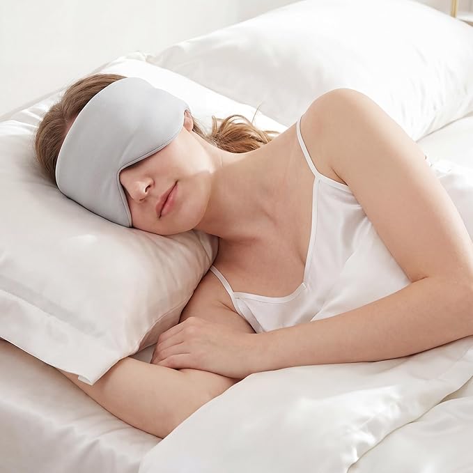 Silk Sleep Mask for Side Sleepers - Mulberry Silk Ultra Soft Light Blocking Eye Covers for Sleeping, Comfortable Eye Cover for Night Sleep Travel Airplane Home Sleepover Gift (Gray)
