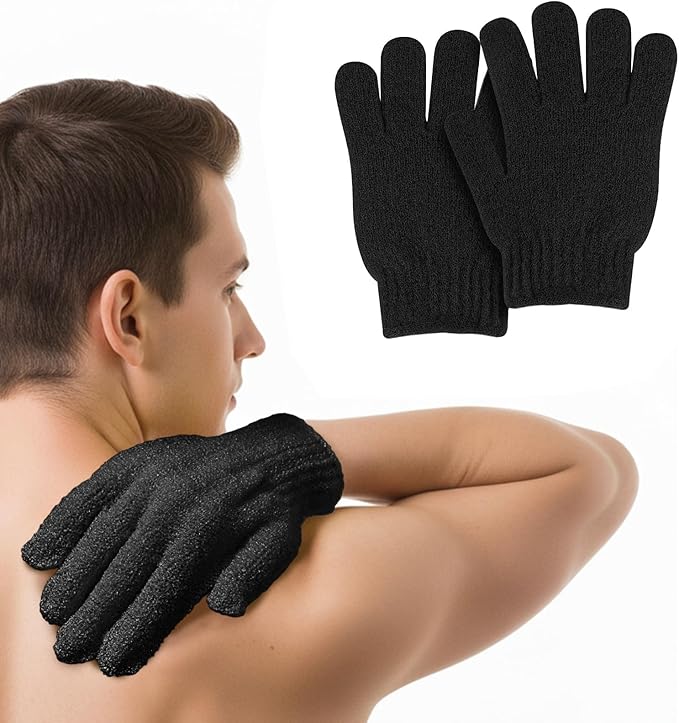 MOLOPPO 2 PCS Bath Glove Use Loofah Sponge Exfoliating Body Scrubber Deep Cleansing Removes Dead Skin（Black）