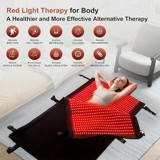 2026 Upgraded Dual Wavelength LED Beads 660nm&850nm Red Light Therapy Blanket Full Body, Used to Face and Body Pain Relief Skin Health Personal Care, 75" x 34'' (Black)