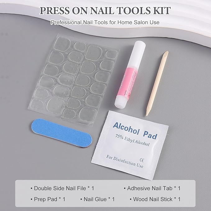 SUTOKAKA 20Pcs Press On Nail Tools Kit, Disposable 5-in-1 Nail Prep Application Manicure Set with Nail Files, Nail Glue, Prep Pads, Adhesive Nail Tabs & Wood Stick for Home Salon Supplies