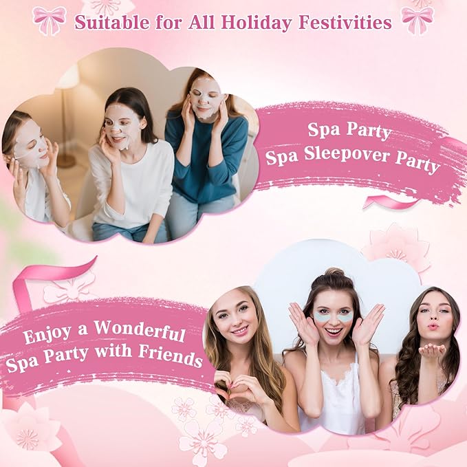 54PCS Spa Party Supplies for Girls, Spa Party Favors Include Facial Masks,Under Eye Patches, Lip Balm, Foot Bath Bombs, Hand Cream, Compressed Towel, Hair Band for Six Girls, Sleepover Party gifts
