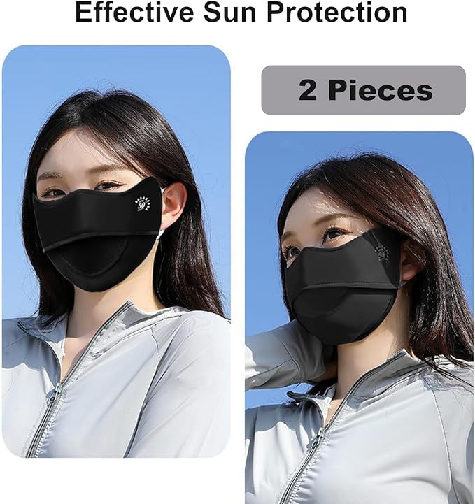 2Pcs UV Face Mask, Sun Masks for Women, Cooling Breathable Face Cover for Outdoors, Washable Reusable