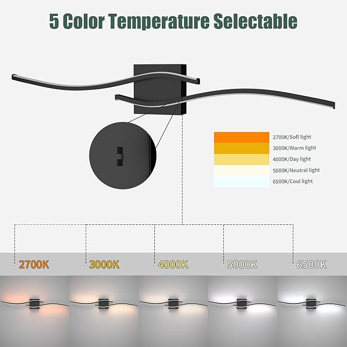 Espird 23inch Led Bathroom Vanity Light Bar, Matte Black 5CCT Dimmable 2700-6500K Vanity Lights for Bathroom, Modern Bathroom Light Fixtures Over Mirror Led Lighting Fixtures