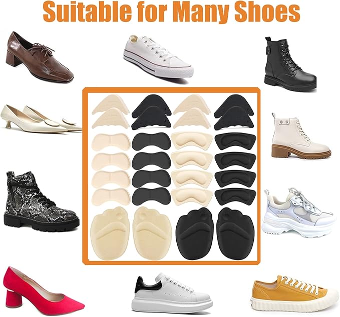 16 Pairs Shoe Filler Heel Pads for Womens Shoes - Shoe Filler for Too Big Shoes Women with Toe Inserts, Toe Inserts for Too Big Fit