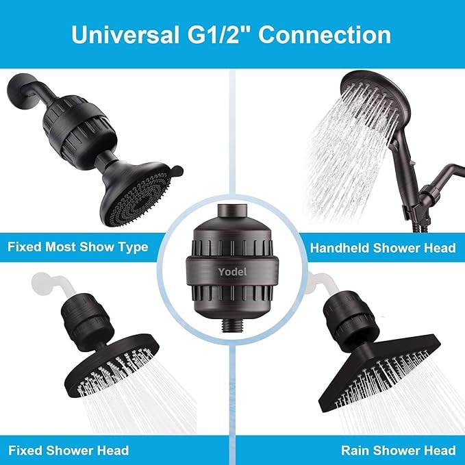 Yodel Shower Water Filter Oil Rubbed Bronze - Shower Head Filter for Hard Water - Water Softener to Remove Chlorine and Fluoride,Improve Hair and Skin Condition