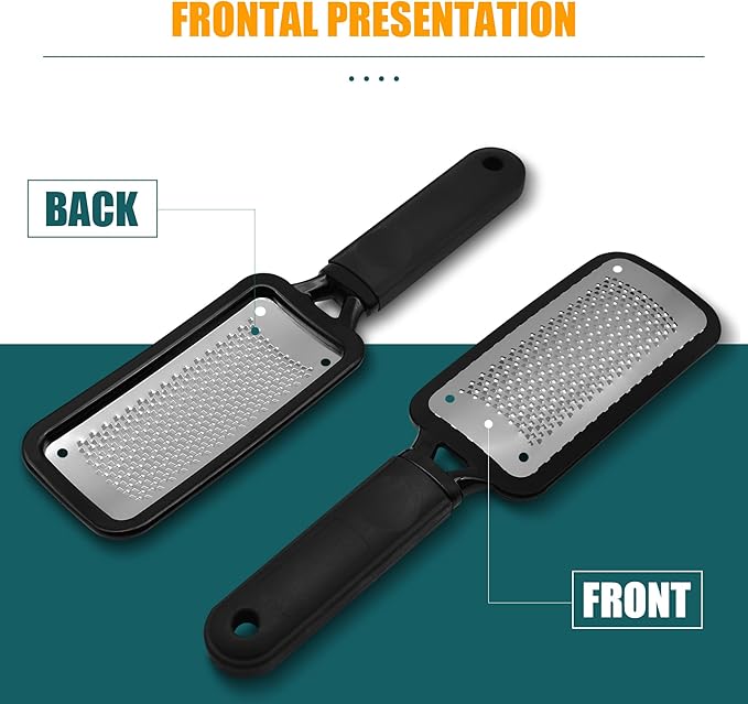 Foot Files Callus Remover 2 Pcs Stainless Steel Professional Pedicure Foot Rasp and Dual Sided Scrubber Foot Care Tools to Removes Hard Skin Corns for Dry and Wet Fee
