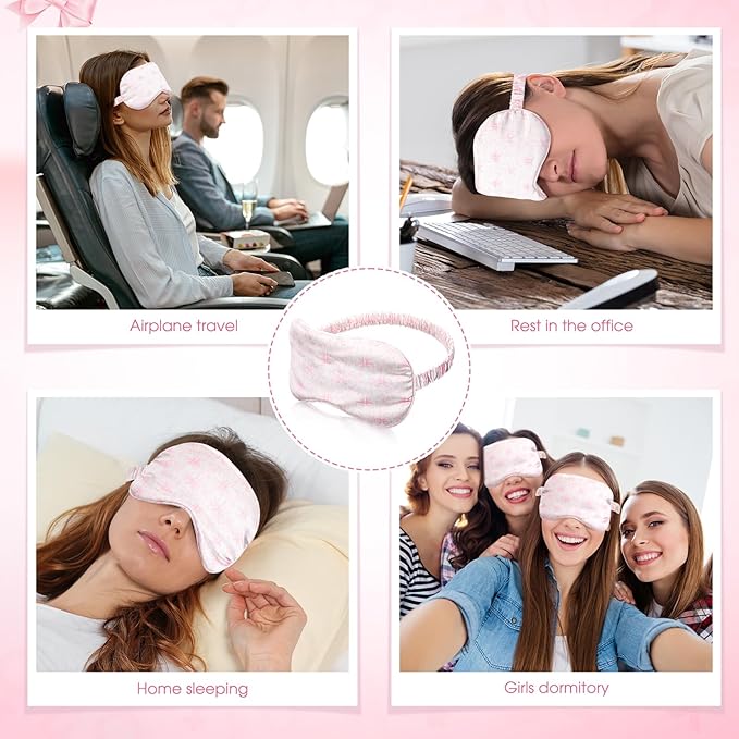 Honeydak 12 Pcs Silk Sleep Masks for Women Girls Bow Party Favors Adjustable Eye Masks for Birthday Sleepover Spa Sweet 16 Party Gifts (Pink,Floral)
